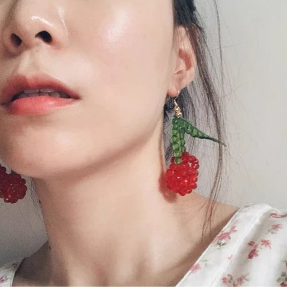 Cherry Beaded Drop Earrings - Picture 4 of 13